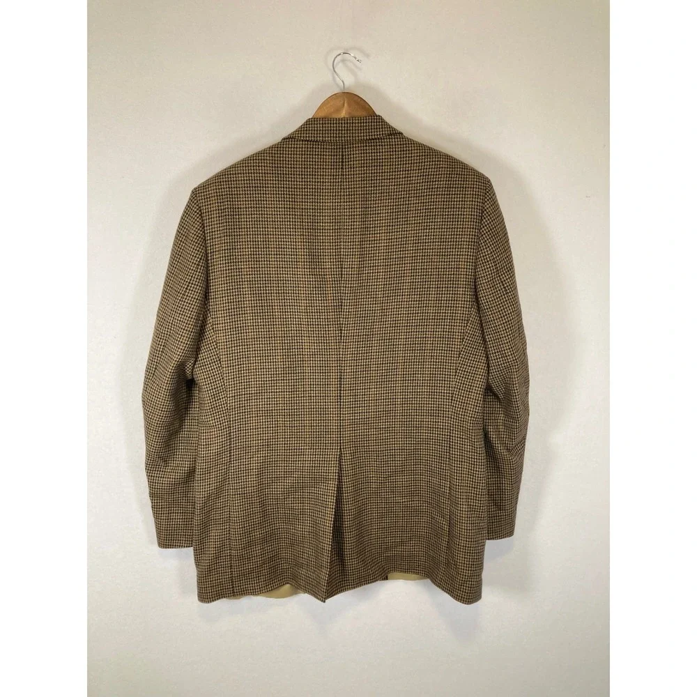 Dark Academia‎ Bert Pulitzer Mens 42L Brown Lambswool Houndstooth Blazer Jacket